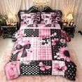 thumbnail image 1 of Manfei Cartoon Bowknot Bedding Comforter Set 7 Pieces for Girls Teens,Kids Geometric Plaid Chic Flowers Full Bedding Set,Pink Reversible,Lightweight Room Decor, 1 of 7