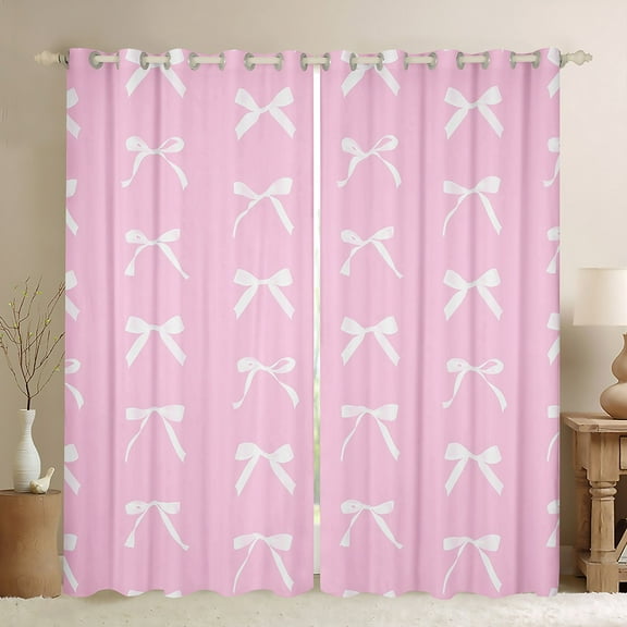 Manfei Cartoon Bowknot Child Black Out Curtains, Girly Pink Bow-tie Curtains Pack of 2 (42x63 Each), Kawaii Princess Bow Style Bedroom Curtains, Curtains and Drapes Decor