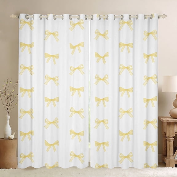 Manfei Cartoon Bowknot Child Black Out Curtains, Girly Yellow Bow-tie Curtains Pack of 2 (42x63 Each), Kawaii Princess Bow Style Bedroom Curtains, Window Curtains Bedroom Decor