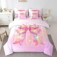 thumbnail image 1 of Manfei Cartoon Bowtie Bedding Comforter Set 7pcs,Bow Bowknot Full Bedding Set,Rainbow Sequin Print Fitted Sheet Flat Sheet For Girl,Microfiber Room Decor Reversible, 1 of 7