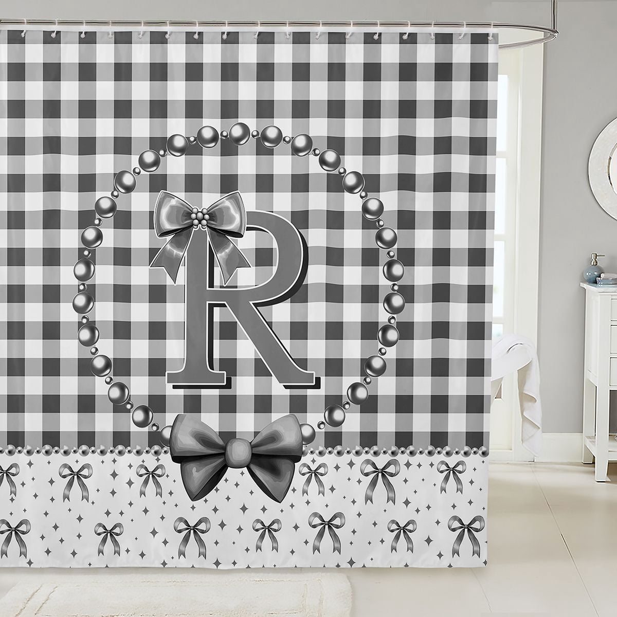 Sign Writing Lettering R Manfei Cartoon Bowtie Pearl Shower Curtain 72Wx78L,Alphabet R Pattern ...
