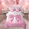 thumbnail image 1 of Manfei Cartoon Bowtie Twin Bedding Sets 7-Piece,Princess Bow Bowknot Bedding Comforter Set,Pink Glitter Print Sheet Sets For Girl,Microfiber Room Decor,Reversible, 1 of 8