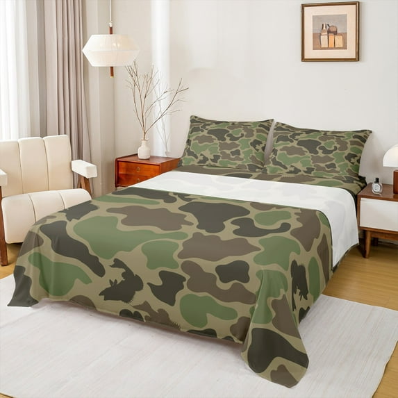 Manfei Cartoon Camo Bed Sheets, Camouflage King Sheets, Teens Kids Boys Girls Sheet Set, Breathable Home Decor, 4pcs