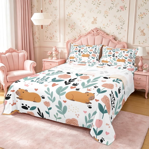 Service Spring Sheet Manfei Cartoon Capybara Queen Sheets 4 Pieces,Spring Garden Queen Sheet ...