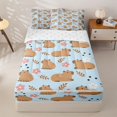 thumbnail image 1 of Manfei Cartoon Capybara Zipper Full Size Comforter Sets with Fitted Sheet and 2 Pillowcases,Cute Flowers Pattern Zipper Bedding Set,Blue,Reversible,4pcs, 1 of 8
