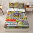 thumbnail image 1 of Manfei Cartoon Car Zipper Twin Comforter Sets with Fitted Sheet and 2 Pillowcases,Cute Kid Art Zipper Bedding Set,Gray,Polkadot Reversible,4pcs, 1 of 8