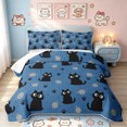 thumbnail image 1 of Manfei Cartoon Cat Bed Spread Queen, Kitten Paw Print Queen Coverlet Set, Deep Blue, 3 Pieces, 1 Quilt and 2 Pillowcases, 1 of 7