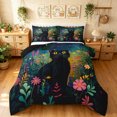 thumbnail image 1 of Manfei Cartoon Cat Full Size Comforter Sets, Boho Flower Botanical Bedding Comforter Set, Navy Green, Black Reversible, 3pcs, 1 Comforter and 2 Pillowcases, 1 of 7