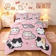 thumbnail image 1 of Manfei Cartoon Cat King Size Comforter Sets, Kawaii Animal Comforters King Size, Pink, Pink Reversible, 3-Piece, 1 Comforter and 2 Pillowcases, 1 of 7
