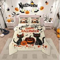 Manfei Cartoon Cat Kitten Bedding Comforter Set,Happy Halloween Twin Comforter Sets,Pumpkin Spider Webs Bat Bedding Set For Boys,Ultra Soft Home Decor Reversible,2 Pieces