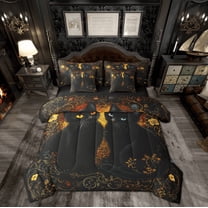 Manfei Cartoon Cat Kitten Twin Bedding Sets 7-Piece for Kids, Mystic Bohemian Animal Bedding Comforter Set, Tribal Western Damask Reversible Sheet Sets, Luxury Bedroom Decor