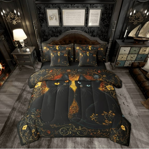 Manfei Cartoon Cat Kitten Twin Bedding Sets 7-Piece for Kids, Mystic Bohemian Animal Bedding Comforter Set, Tribal Western Damask Reversible Sheet Sets, Luxury Bedroom Decor