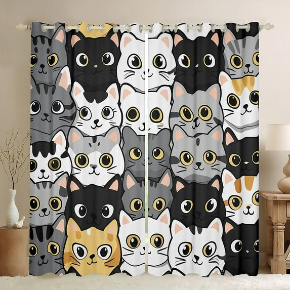 Manfei Cartoon Cat Lover Curtains Pack of 2 (42x84 Each), Black Grey Kitten Animal Curtains Blackout, Teen Boy Girl Kid Bedroom Curtains, Curtains and Drapes Bedroom Decor