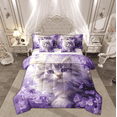 thumbnail image 1 of Manfei Cartoon Cat Lover Twin Bedding Sets 7-Piece, Kawaii Kitten Animal Bedding Comforter Set, Dreamy Purple Floral Reversible Sheet Sets, Luxury Bedroom Decor, 1 of 7