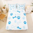 thumbnail image 1 of Manfei Cartoon Cat Paw Fitted Sheet Full, Dog Bone Bed Set, White Blue, 3pcs, 1 Fitted Sheet and 2 Pillowcases, 1 of 6