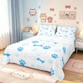 thumbnail image 1 of Manfei Cartoon Cat Paw King Sheets, Dog Bone Bedding, White Blue, 4pcs, 1 Flat Sheet, 1 Fitted Sheet and 2 Pillowcases, 1 of 6