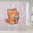 thumbnail image 1 of Manfei Cartoon Cat Shower Curtain 72Wx78L, Ice Cream Animal Bath Curtain, White Pink, 1 of 5