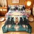 thumbnail image 1 of Manfei Cartoon Cat Twin Bedding, Tokyo Blossoms Floral Bedding Comforter Set, Pink Teal, Pink Reversible, 7pcs, 1 of 5