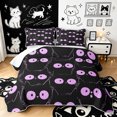 thumbnail image 1 of Manfei Cartoon Cat Twin Quilt Set, Kawaii Abstract Kitten Twin Coverlet Set, Black Orchid, 2pcs, 1 Bedspread and 1 Pillowcase, 1 of 7