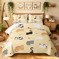 thumbnail image 1 of Manfei Cartoon Cat Twin Quilt Set, Kitten Paw Print Twin Coverlet Set, Cream Yellow, 2pcs, 1 Bedspread and 1 Pillowcase, 1 of 7