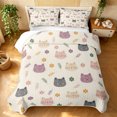 thumbnail image 1 of Manfei Cartoon Cat Twin Quilt Set, Spring Leaf Flower Twin Coverlet Set, Cream, 2pcs, 1 Bedspread and 1 Pillowcase, 1 of 7