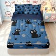 thumbnail image 1 of Manfei Cartoon Cat Zipper Full Size Comforter Sets with Fitted Sheet and 2 Pillowcases, Kitten Paw Print Zipper Bedding Set, Deep Blue, Blue Reversible, 4 Pieces, 1 of 7