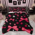 thumbnail image 1 of Homewish Cartoon Cherry Fruit Queen Comforter Set for Kids, Black Red Bowknot Bedding Sets, Kawaii Flower Floral Reversible Bedding Comforter Set, Lightweight Room Decor, 3 Pieces, 1 of 8