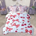 thumbnail image 1 of Homewish Cartoon Cherry Fruit Queen Comforter Set for Kids, Blue Red Bowknot Bedding Sets, Kawaii Flower Floral Reversible Bedding Comforter Set, Ultra Soft Bedroom Decor, 3pcs, 1 of 8