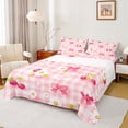 thumbnail image 1 of Manfei Cartoon Cherry Twin Sheet Sets,Cute Bowknot Bowtie Twin Fitted Sheet,Pink Plaid Grid Flat Sheet For Girl Kids,Super Cozy Room Decor,3 Pieces, 1 of 7