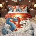 thumbnail image 1 of Manfei Cartoon Chinese Dragon Bedding Comforter Set 7 Pieces, White Tiger Animal Full Bedding Set, Tokyo Japanese Style Reversible Fitted Sheet Flat Sheet, Lightweight Room Decor, 1 of 7