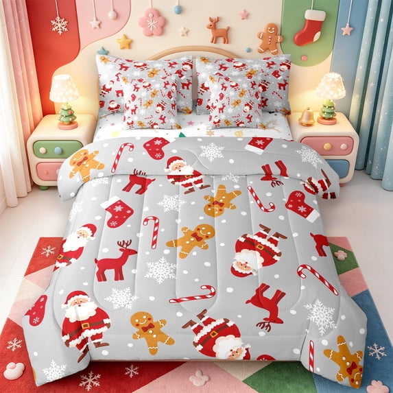 Manfei Cartoon Christmas Ball 7-Piece Twin Bedding,Xmas Holiday Season Bedding Comforter Set,Xmas Reversible
