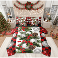 thumbnail image 1 of Manfei Cartoon Christmas Ball Bedding Comforter Set 7pcs, Flower Plant Butanical King Bedding Sets, Black Red Checkered Plaid Reversible Bed Sheets, Luxury Bedroom Decor, 1 of 8