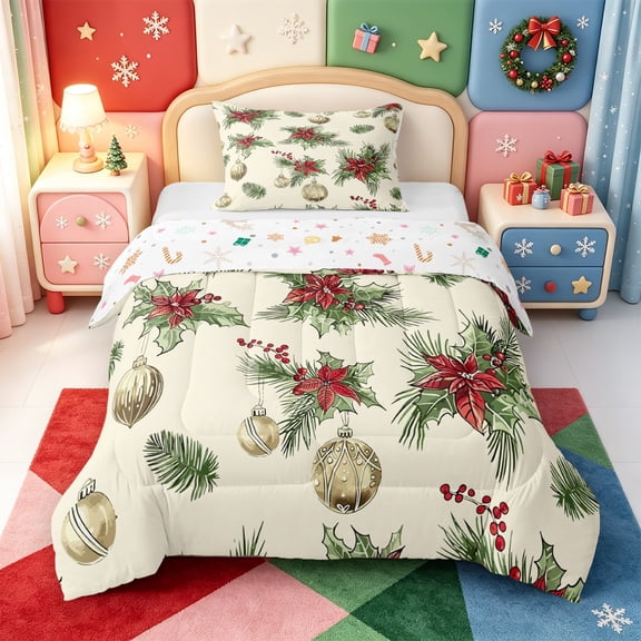 Manfei Cartoon Christmas Elf Twin Comforter Sets,Merry Xmas Bedding Set,Xmas Reversible,2pcs,1 Comforter and 1 Pillowcase