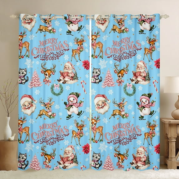 Manfei Cartoon Christmas Reindeer Black Out Curtains,Kawaii Santa Claus Curtains Pack of 2 (42x63 Each),Bpink Xmas Tree Bedroom Curtains For Boys Kids,Ultra Soft Home Decor