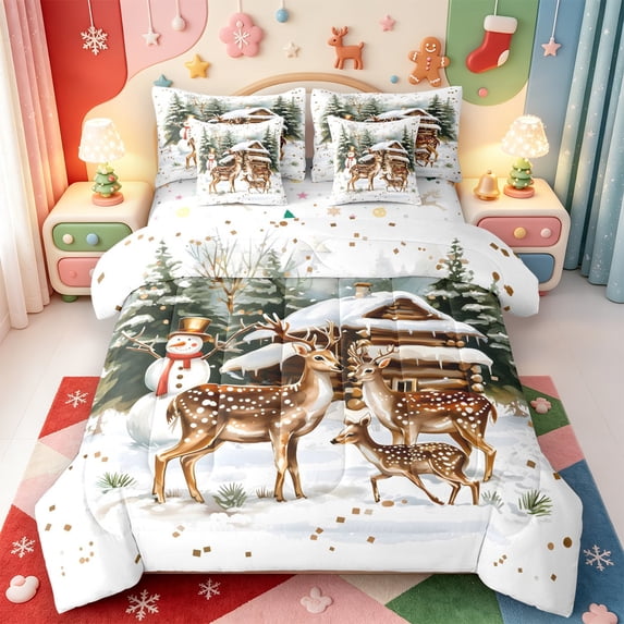Manfei Cartoon Christmas Tree 7-Piece King Bedding,Xmas Holiday Season King Bed in a Bag,Xmas Reversible