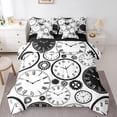 thumbnail image 1 of Manfei Cartoon Clock Twin Bedding Sets 7-Piece, White Black Geometric Stripes Bedding Comforter Set, Teen Kid Child Reversible Sheet Sets, Super Cozy Room Decor, 1 of 7