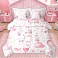 thumbnail image 1 of Manfei Cartoon Cloud Balloon Bedding Comforter Set 7 Pieces for Kids, Princess Bowknot Ribbon Full Bedding Set, Pink Watercolor Reversible Fitted Sheet Flat Sheet, Microfiber Bedroom Decor, 1 of 7