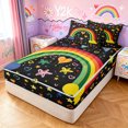 thumbnail image 1 of Manfei Cartoon Cloud Rainbow Zipper Queen Comforter Set with Fitted Sheet and 2 Pillowcases, GraffitiStars Zipper Bedding Set, Black Orange, Black Reversible, 4-Piece, 1 of 7