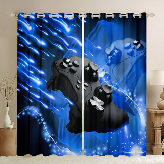 Manfei Cartoon Console Curtains Pack of 2 (42x84 Each),Modern Video Game Curtains Blackout,Blue Black Bedroom Curtains For Boys Teens,Super Cozy Room Decor