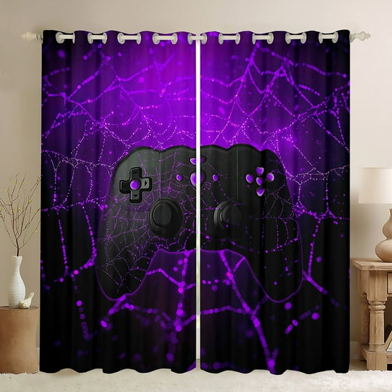 Manfei Cartoon Console Curtains Pack of 2 (42x84 Each),Modern Video Game Curtains Blackout,Purple Black Bedroom Curtains For Boys Teens,Super Cozy Room Decor