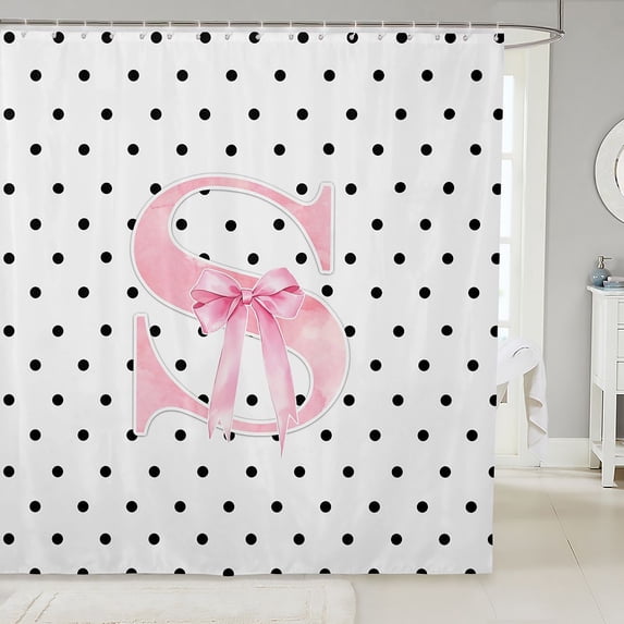 Manfei Cartoon Coquette Bowtie Shower Curtain 72Wx78L,Alphabet S Pattern Bath Curtain