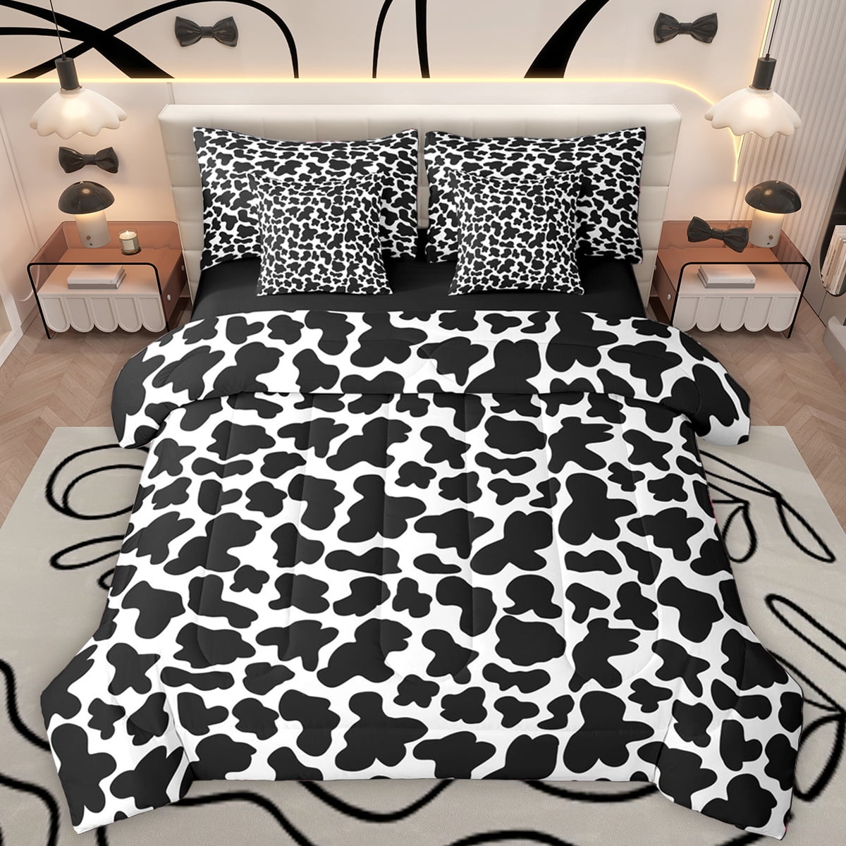 Manfei Cartoon Cow Print 7-Piece Bedding Comforter Set,Cattle Pattern ...
