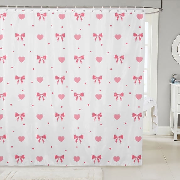 Manfei Cartoon Cute Bow Shower Curtain 72Wx78L,Pink Princess Bowknot Bath Curtain