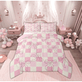 thumbnail image 1 of Manfei Cartoon Cute Bowknot Queen Comforter Set, Pink Checkered Buffalo Bedding Sets, Kawaii Princess Style Reversible Bedding Comforter Set, Lightweight Room Decor, 3 Pieces, 1 of 9