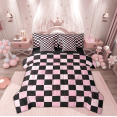 thumbnail image 1 of Manfei Cartoon Cute Bowknot Twin Bedding Sets 7-Piece, Pink Checkered Buffalo Bedding Comforter Set, Kawaii Princess Style Reversible Sheet Sets, Super Cozy Room Decor, 1 of 8
