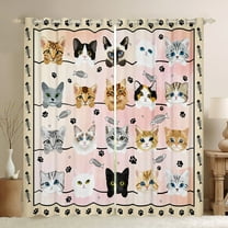 Manfei Cartoon Cute Cat Black Out Curtains for Kid, Pink Watercolor Curtains Pack of 2 (42x63 Each), Kawaii Animal Paw Bedroom Curtains, Curtains and Drapes Bedroom Decor