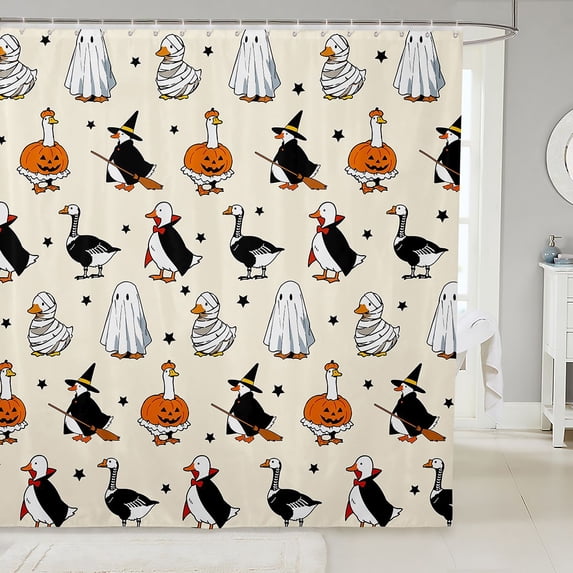 Manfei Cartoon Cute Ghost Halloween Shower Curtain 72Wx72L,Watercolor Thanksgiving Print Bathroom Curtain