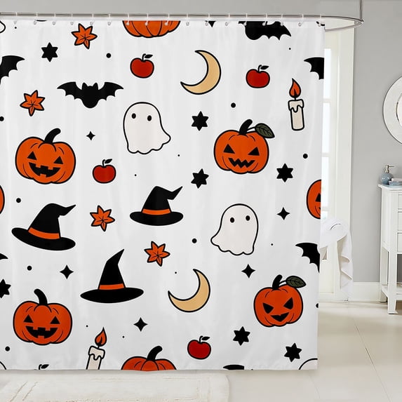 Manfei Cartoon Cute Ghost Halloween Shower Curtain 72Wx78L,Sugar Skull Print Bath Curtain