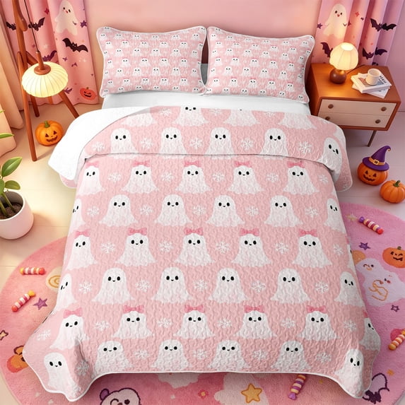 Manfei Cartoon Cute Ghost Quilt King,Magic Cartoon Halloween King Coverlet Set,3-Piece,1 Bedspread and 2 Pillowcases