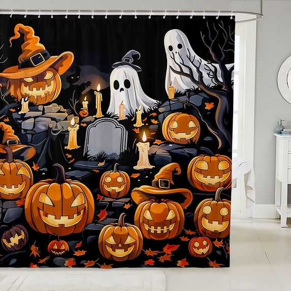 Manfei Cartoon Cute Ghost Shower Curtain 72Wx84L,Fall Thanksgiving Print Halloween Bathroom Shower Curtain
